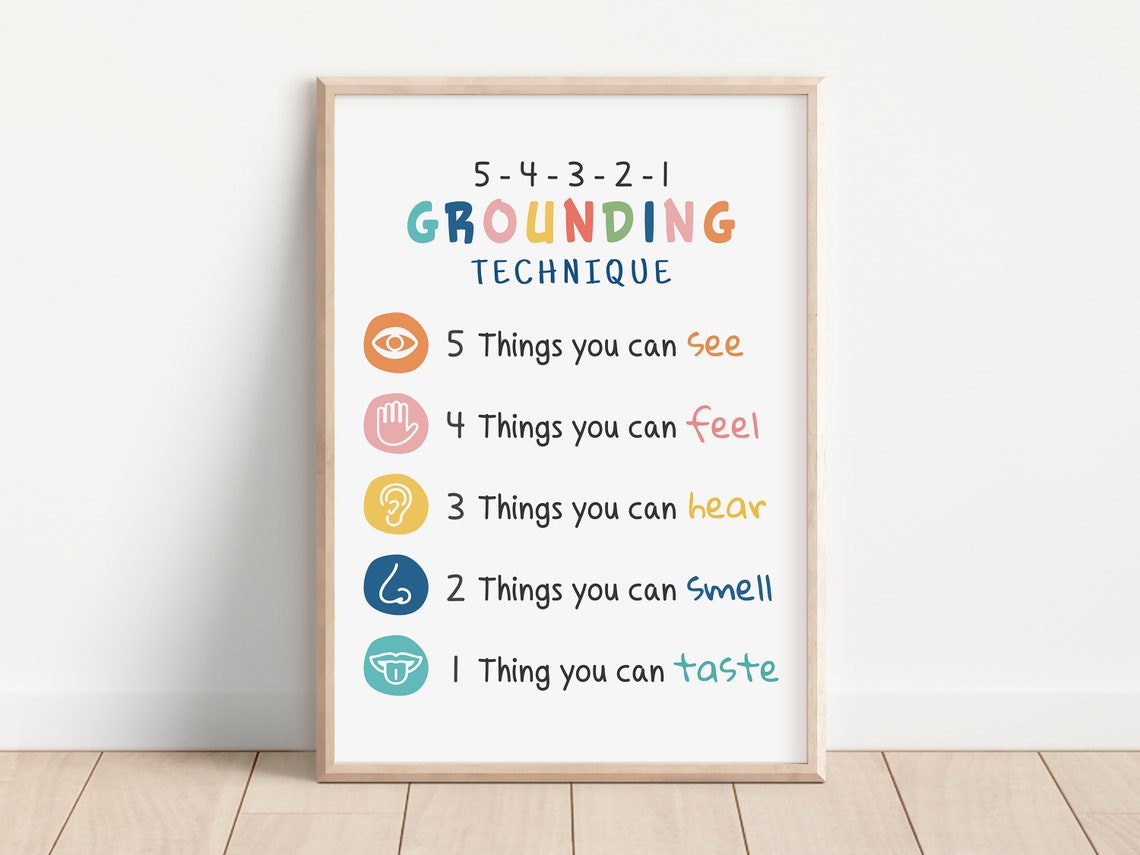 5 4 3 2 1 Grounding Technique Anxiety Calm Down Corner Therapy Poster