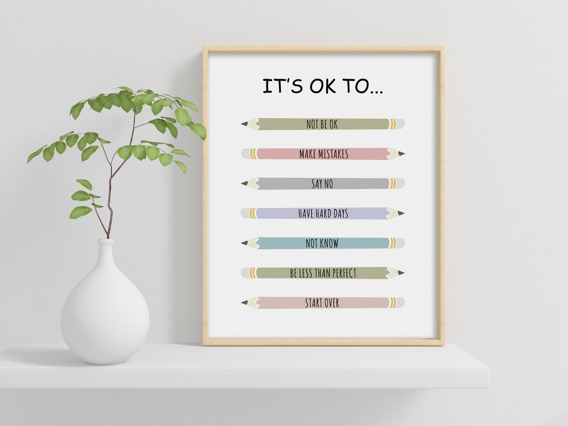 Its OK To Not Be OK Pastel Pencils Kids Therapy Office Poster