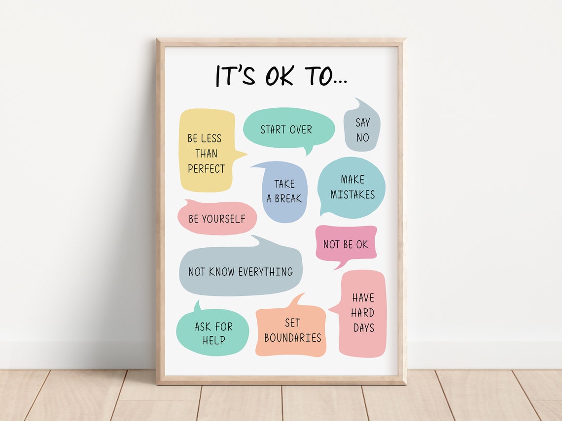 It Is OK To Not Be OK Pastel Speech Bubbles Self Care Poster - Image 3