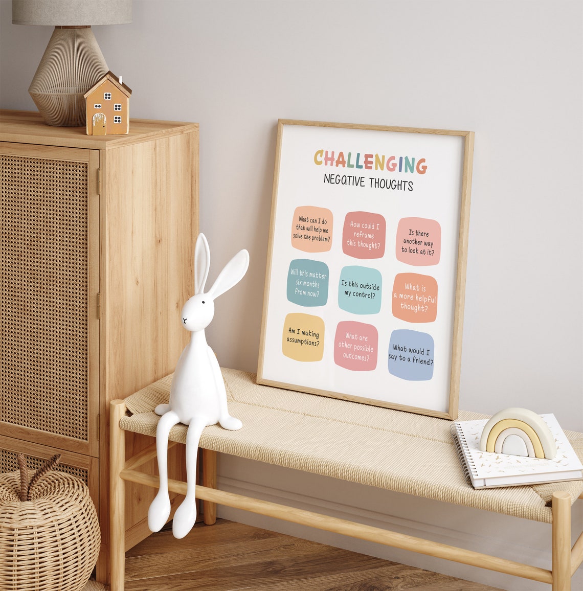Challenging Negative Thoughts Poster Mental Health Psychology Art School Counseling Positive Mindset Coping Skills - Image 3