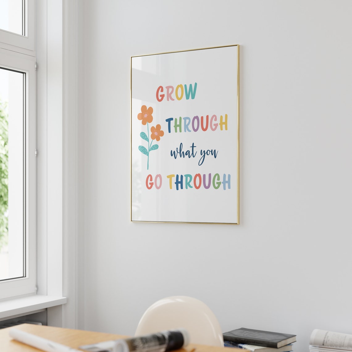 Grow Through What You Go Through Floral Inspirational Quote Poster - Image 2
