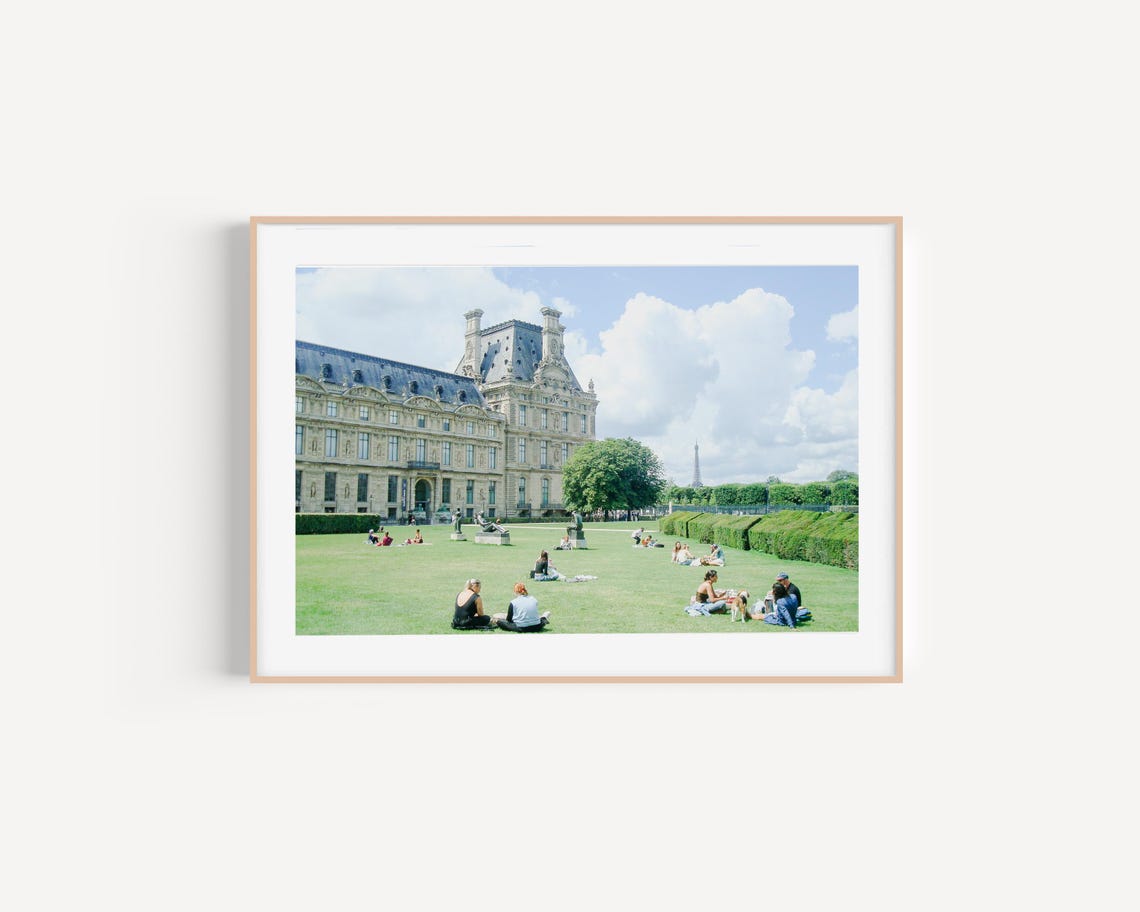 Paris Eiffel Tower Louvre Gardens Picnic Cityscape Photo Poster