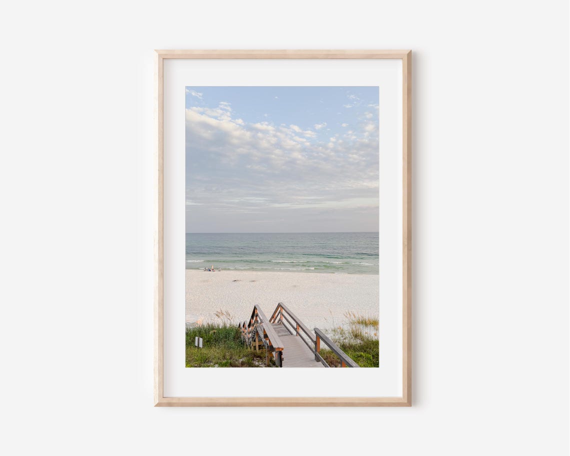 Golden Hour Beach Boardwalk Dunes Sunset Coastal Photo Poster