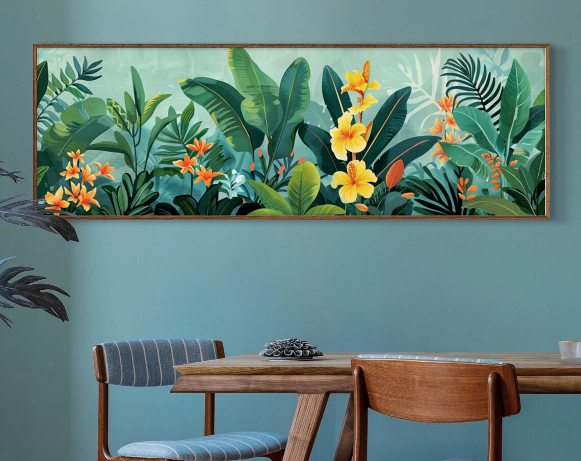 Tropical Jungle Botanical Leaf Art Print, Panoramic