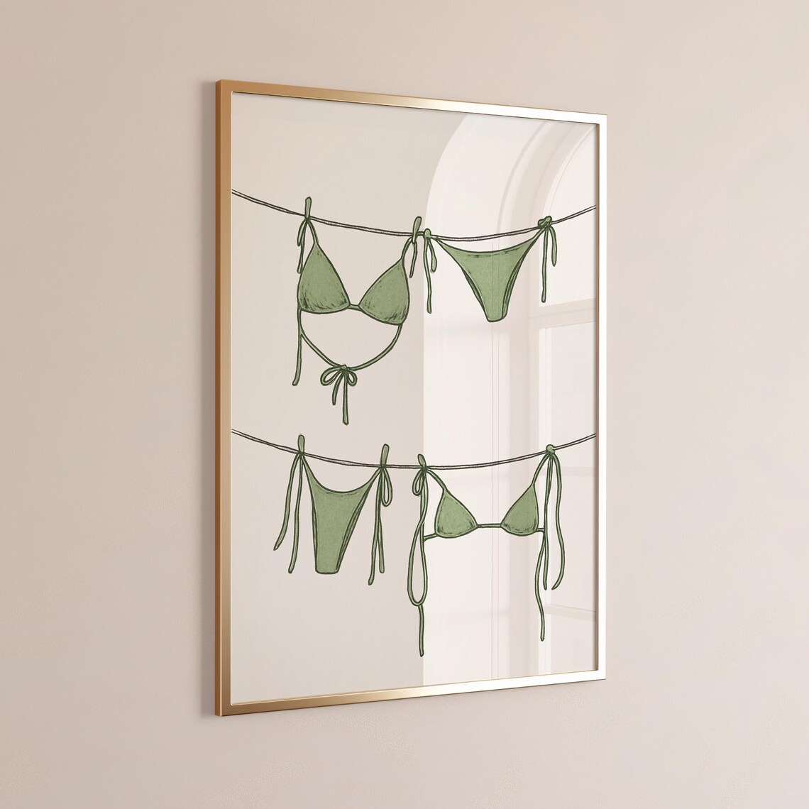 Green Bikinis On Clothesline Beach Coastal Summer Wall Decor Poster