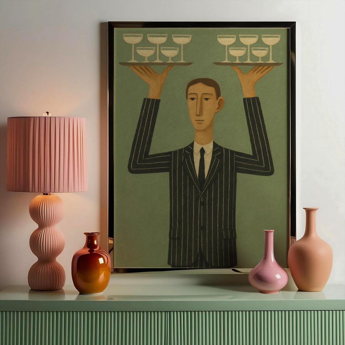 Retro Cocktail Man Illustration, Vintage Bar Poster