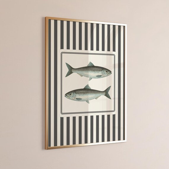 Sardines Wall Art Retro Fish Kitchen Poster Vintage Sardine Tin Print Eclectic Maximalist Decor For Coastal Homes