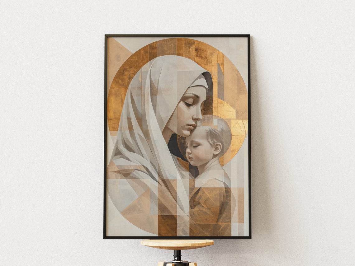 Mother Marry And Baby Jesus Nativity Of Jesus Print Contemporary Bible Art Modern Christian Wall Art Jesus Christ Print Religious Art - Image 2