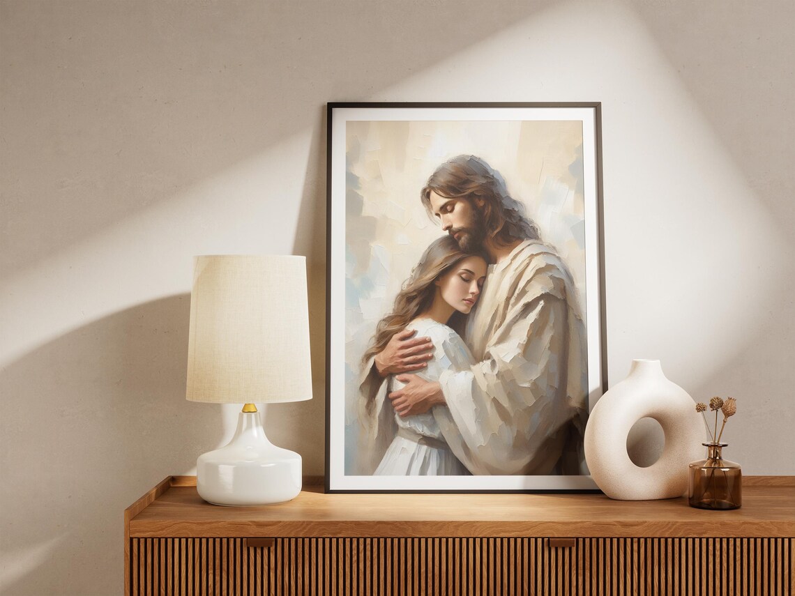 Close To His Heart Jesus Hugging Woman Art - Image 4
