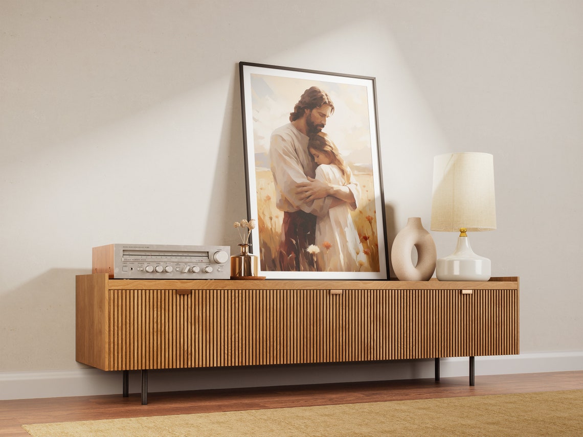 Child Of His Heart Jesus Hugging Little Girl Painting Lds Baptism Decor Jesus With Children Baptism Gift Girl Modern Christian Wall Art - Image 2