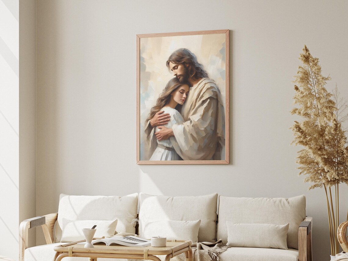 Close To His Heart Jesus Hugging Woman Art - Image 3