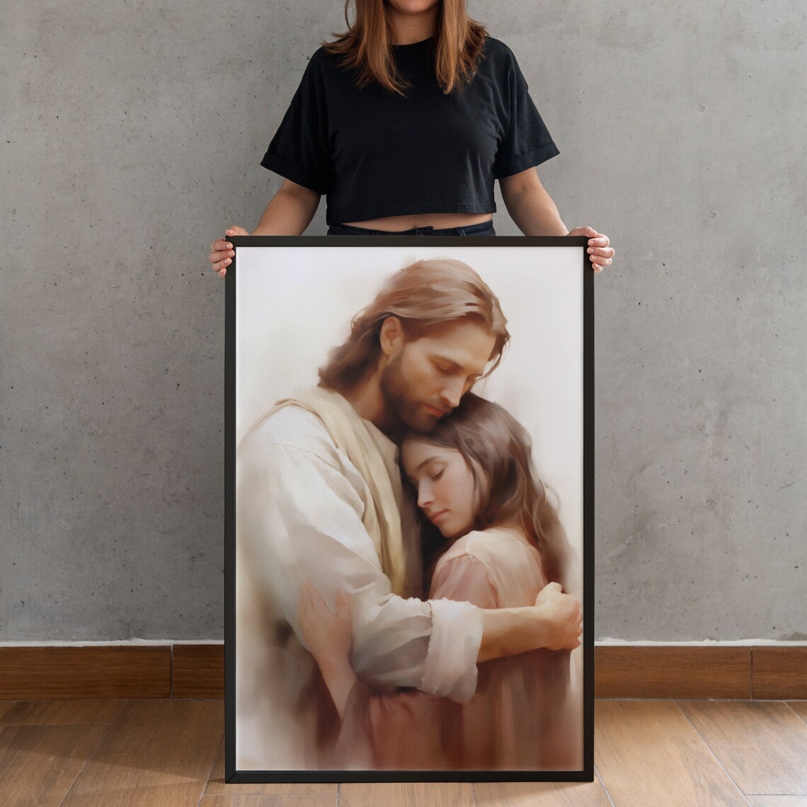 Jesus Hugging Woman Comforting Watercolor Christian Art Poster - Image 4