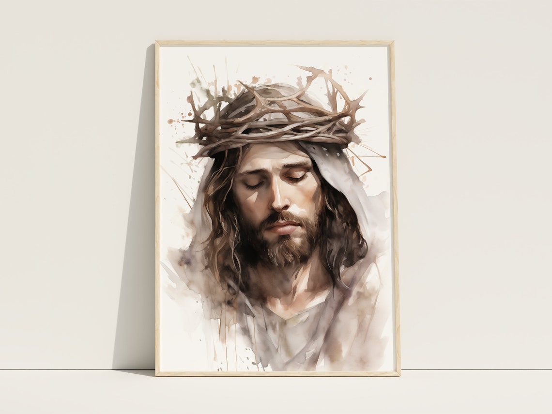 Jesus Christ Print Jesus Wearing Crown Of Thorns Bible Art Crucifixion Of Jesus Modern Jesus Art Church Decoration Religious