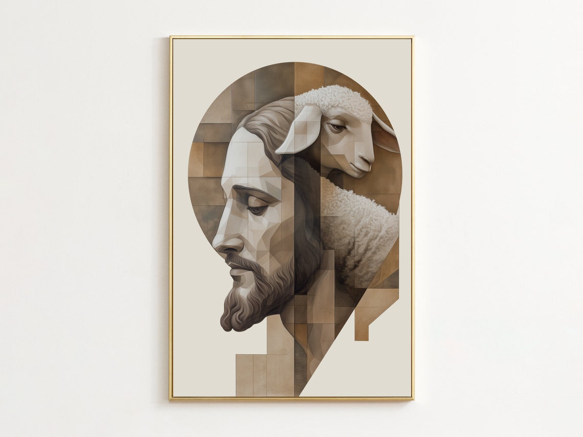 Jesus Christ Good Shepherd Geometric Lamb Artwork Modern Faith Poster