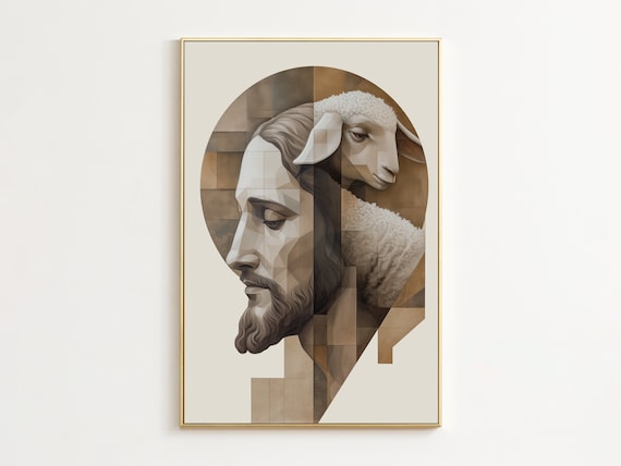 Jesus Christ Good Shepherd Geometric Lamb Artwork Modern Faith Poster