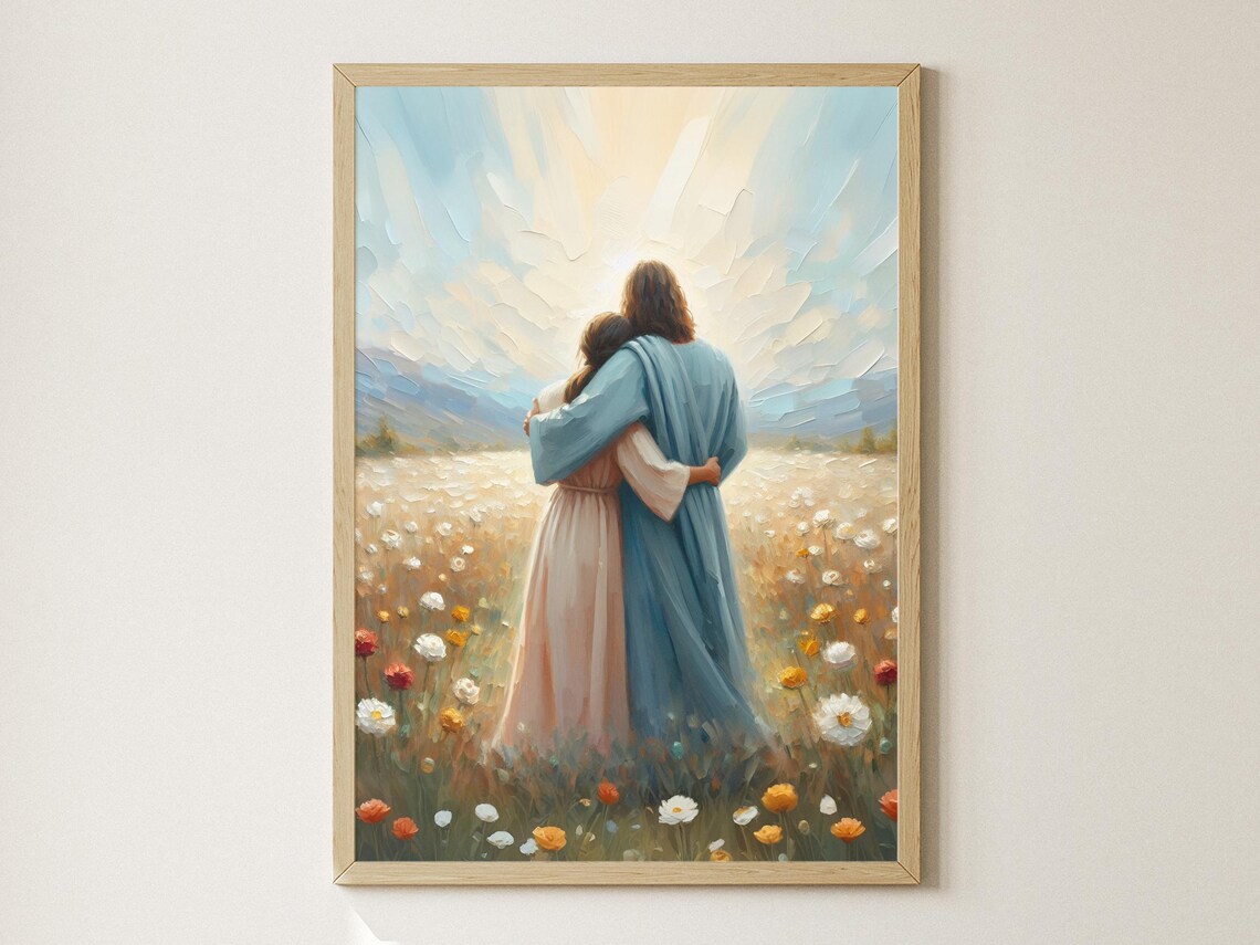 Moments Of Grace Jesus Hugging Woman Art Print