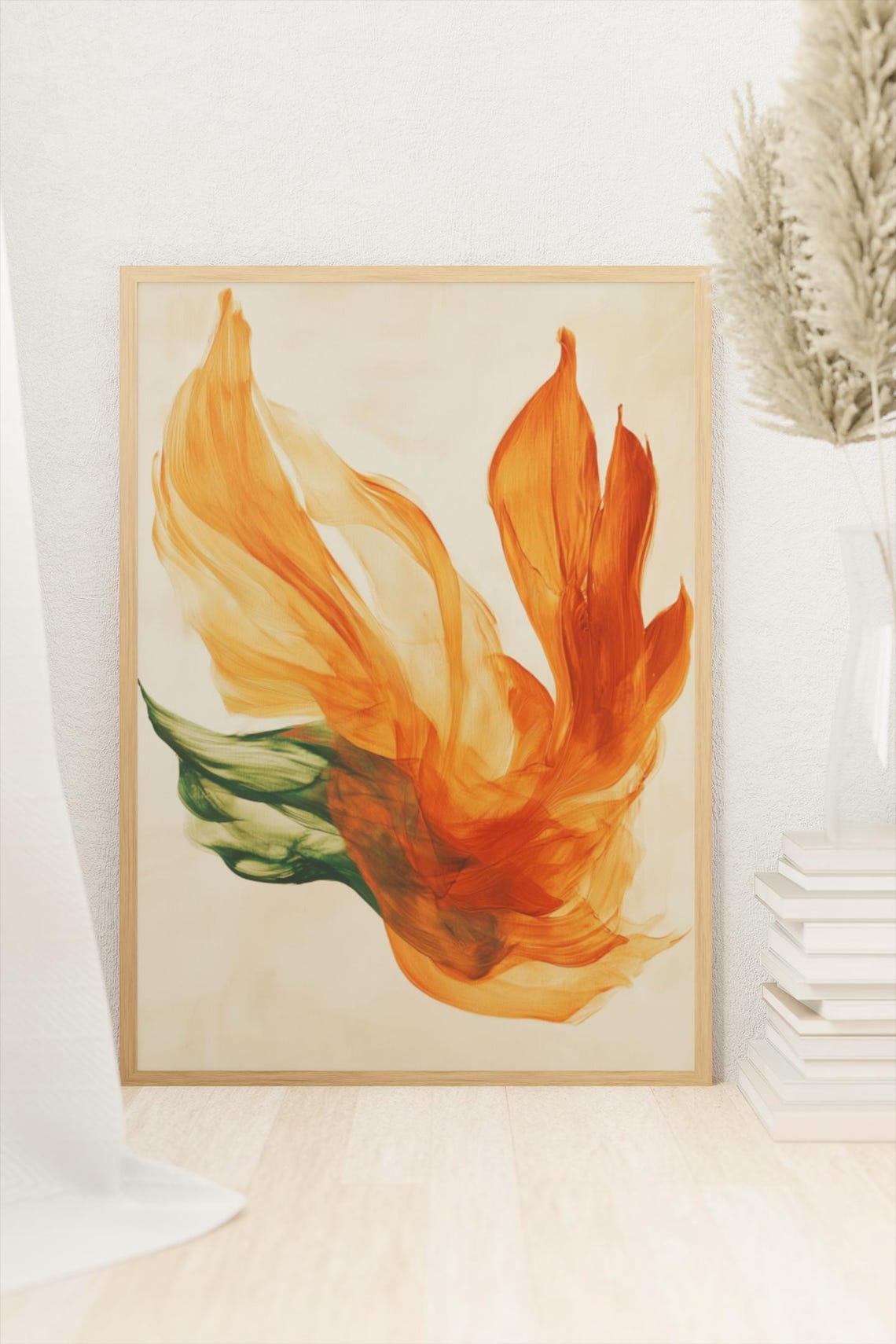 Burnt Orange Abstract Line Art Poster Modern Fluid Wall Decor