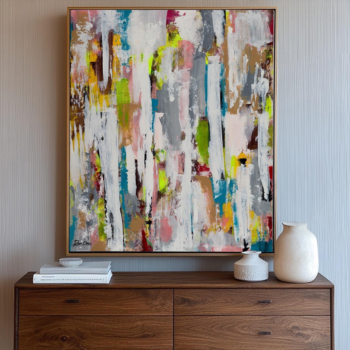 Cascading Color Strokes on White Vertical Modern Abstract Poster