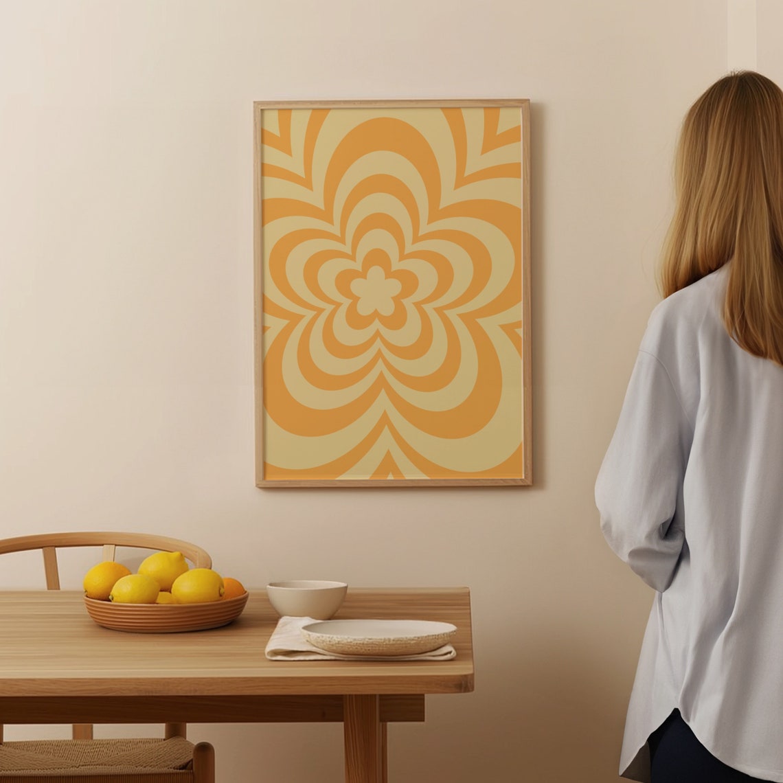 Retro Yellow Groovy Flower Psychedelic 70s Optical Art Poster - Image 4