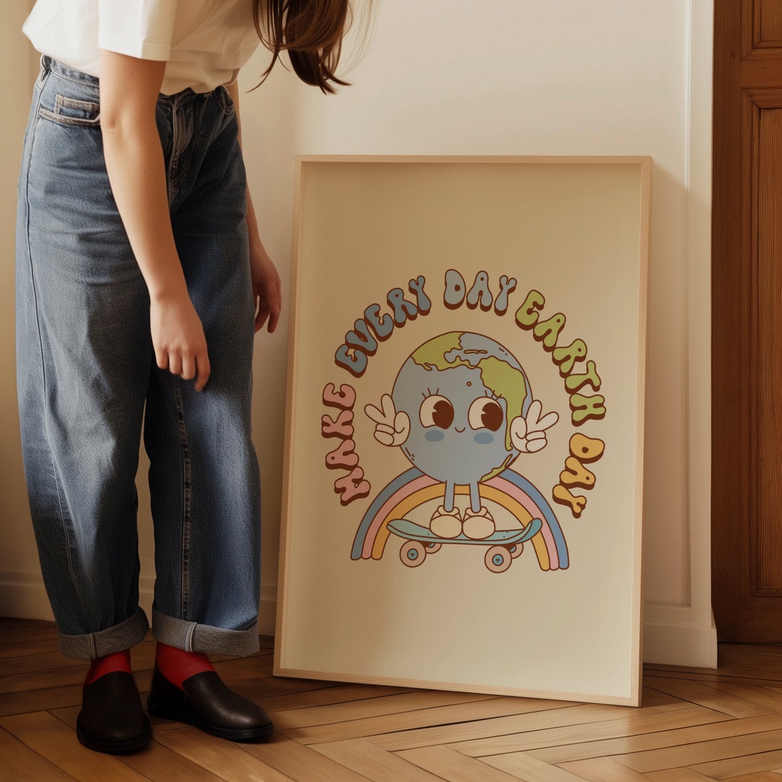 Make Every Day Earth Day Cute Skateboard Earth Rainbow Eco Poster - Image 2