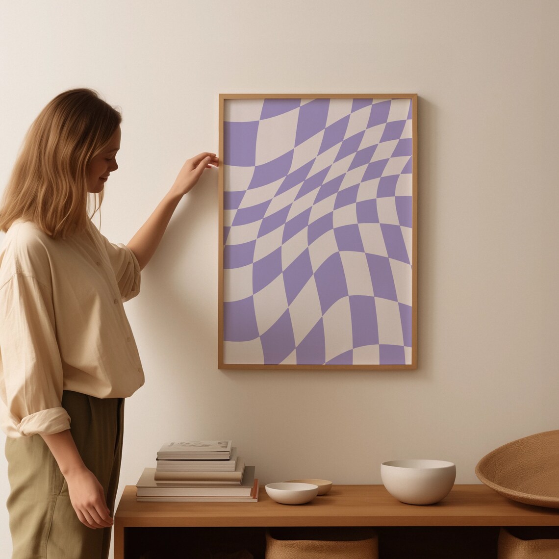 Retro Groovy Checkered Poster, Psychedelic Art - Image 3