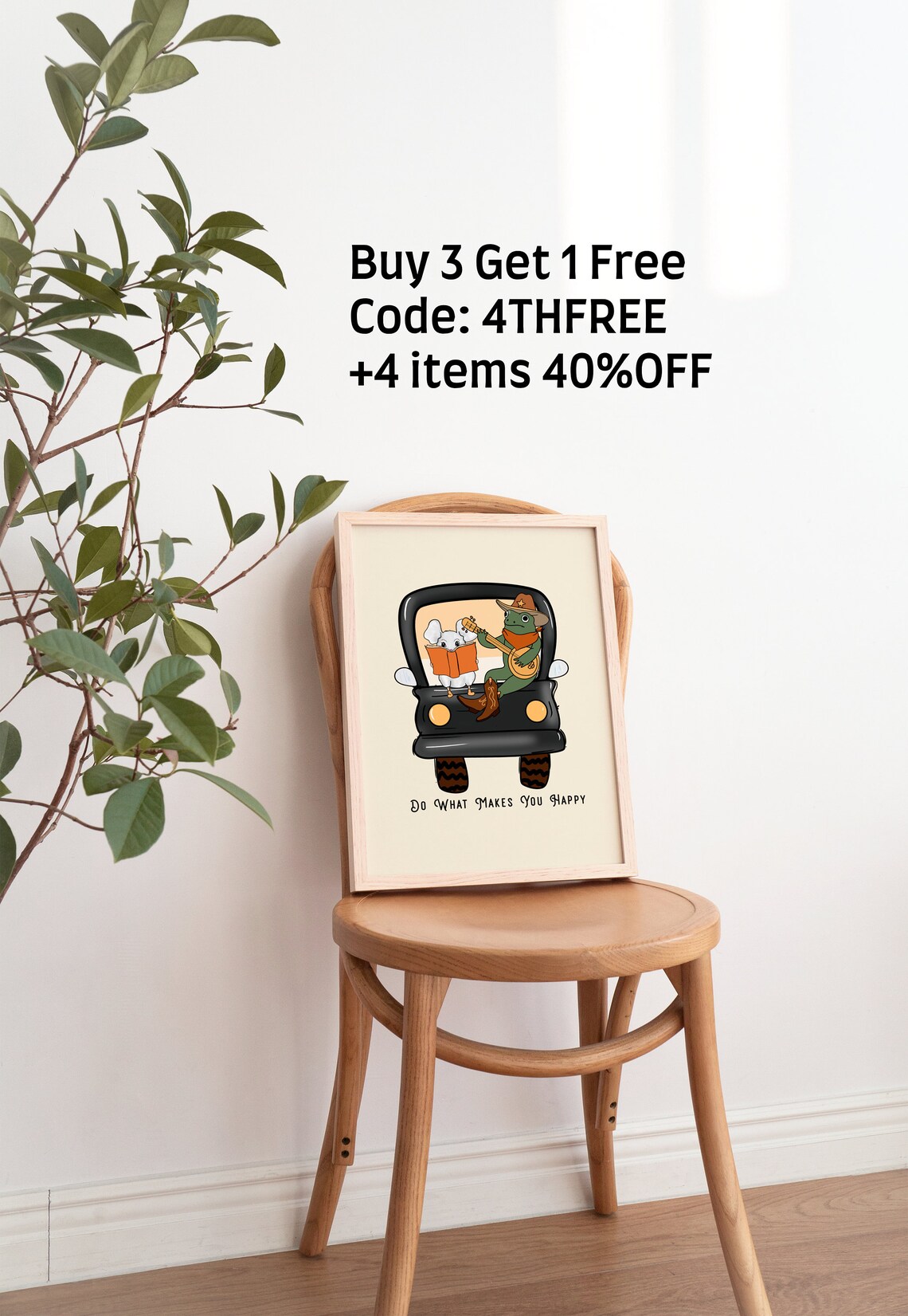 Do What Makes You Happy Cowboy Frog Poster Retro Animal Wall Decor - Image 2