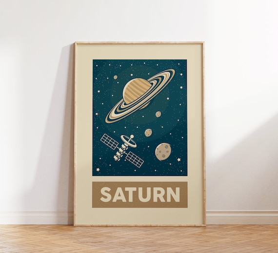 Saturn Retro Space Planet With Rings Satellite Solar System Poster