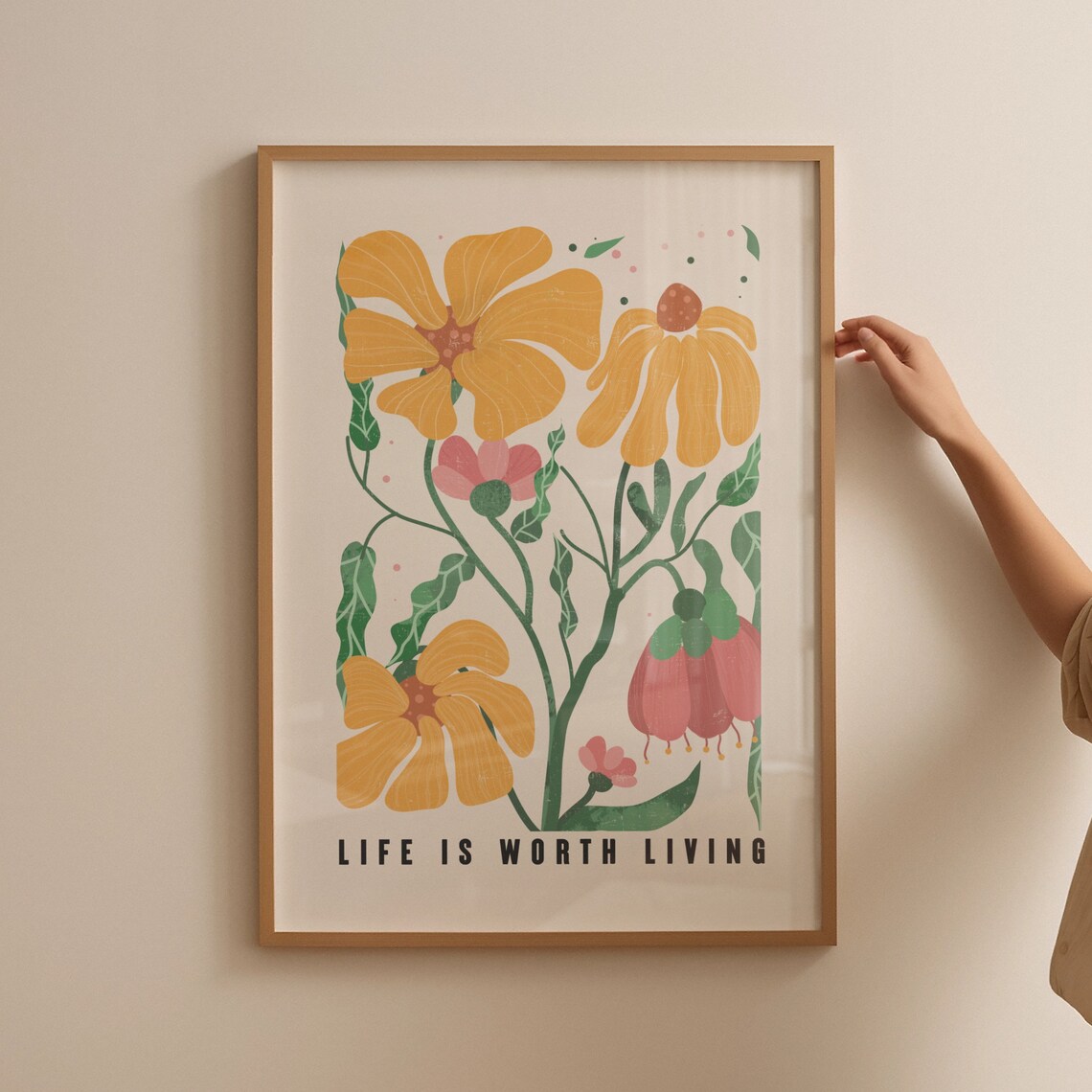 Life Is Worth Living Yellow Wildflower Botanical Quote Poster - Image 4
