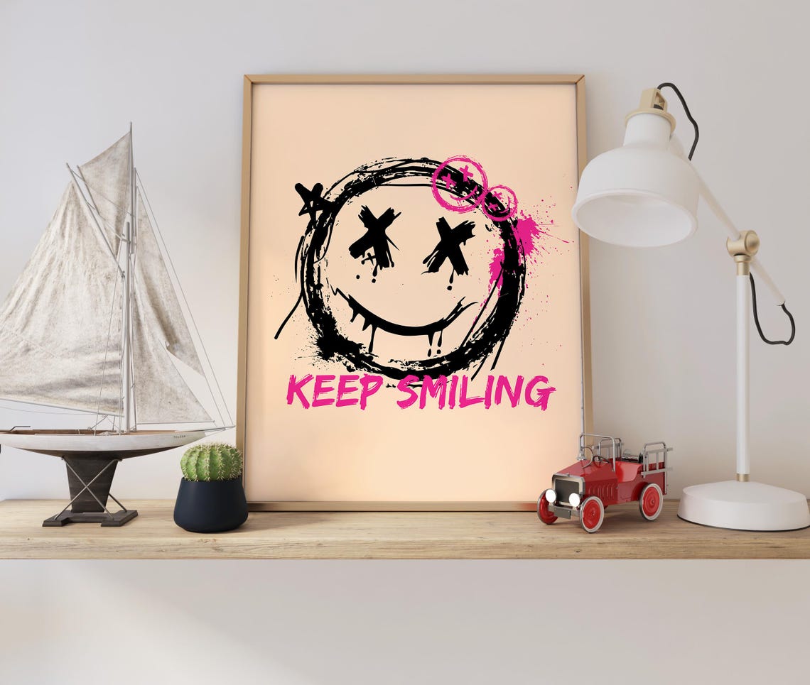 Keep Smiling Bold Graffiti Smiley Pink Splash Street Art Poster - Image 2
