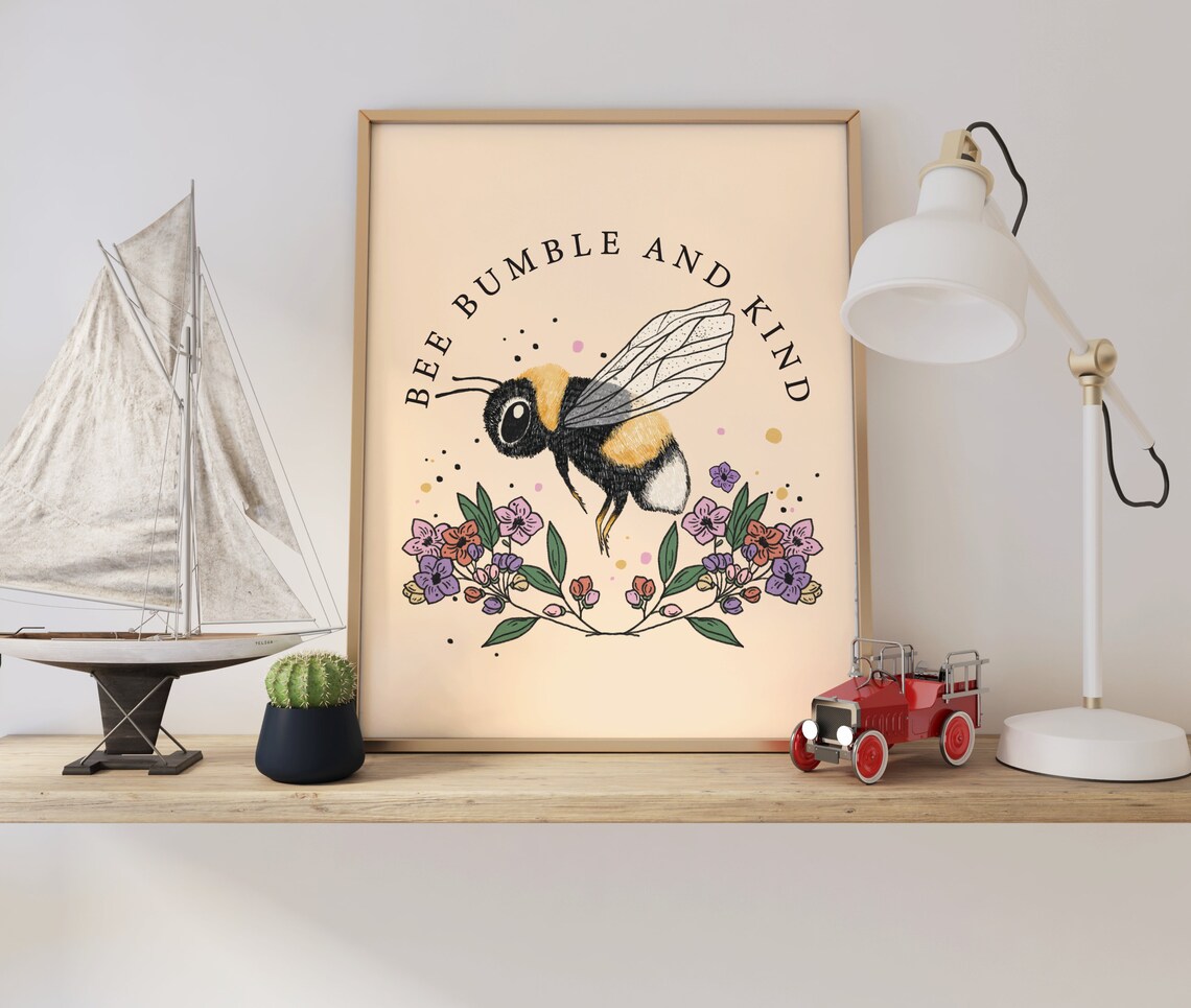 Kindness Wall Print Hand Drawn Bee Print Wall Decor Cute Wall Art Hippie Print Art Classroom Wildflower Print - Image 4