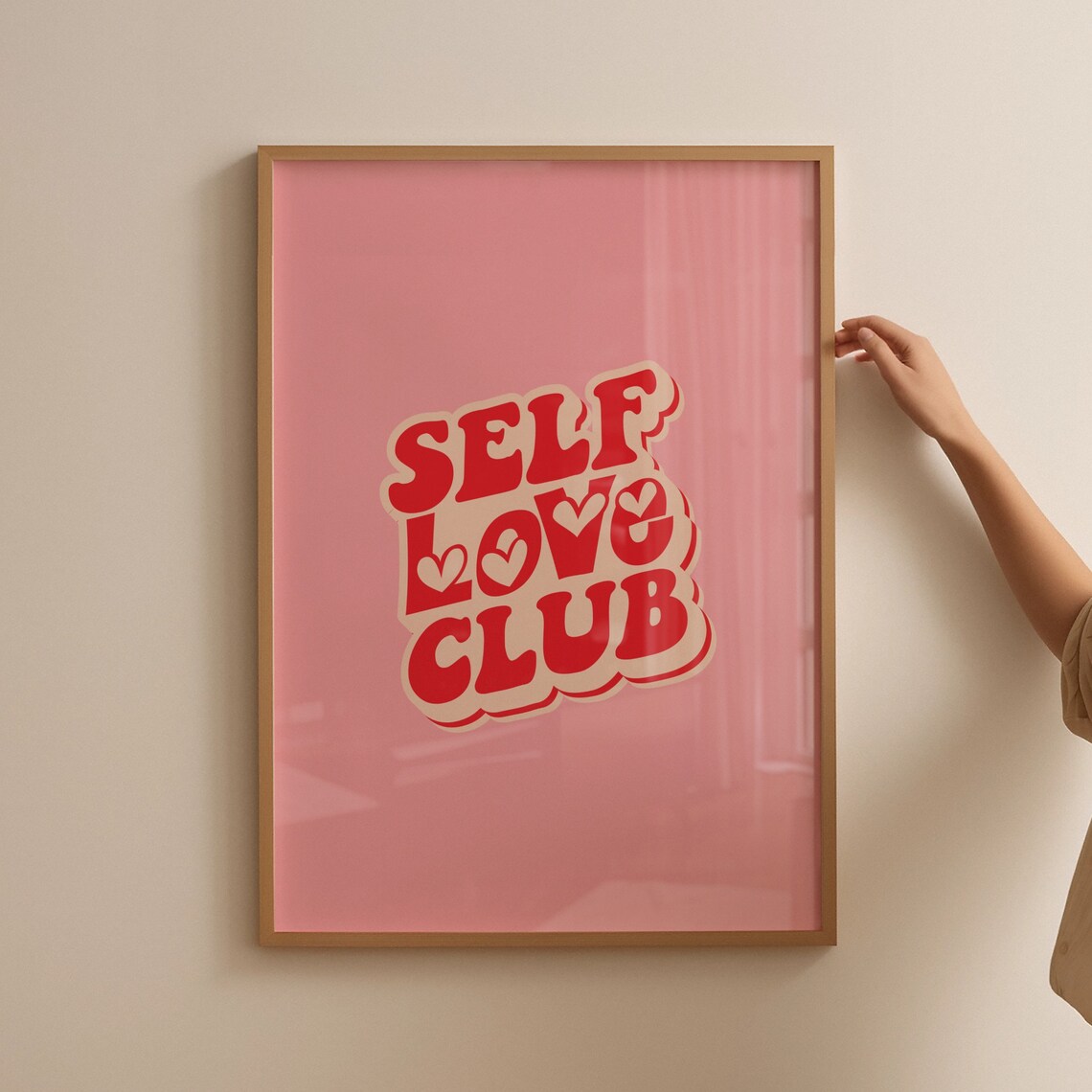 Self Love Club Retro Quote Poster Pink Red Groovy Wall Decor Gift - Image 2