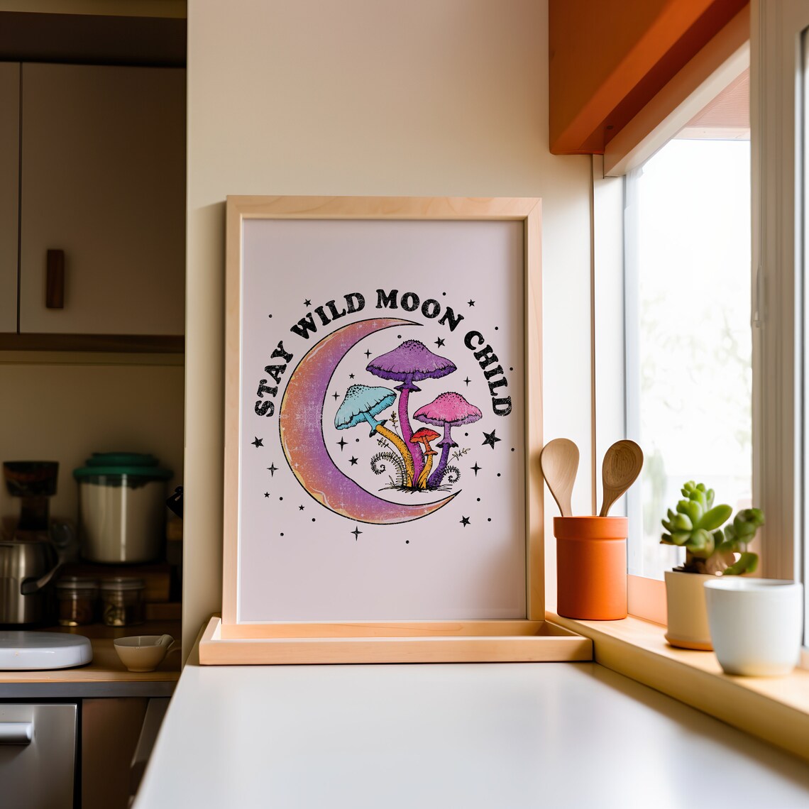 Stay Wild Moon Child Retro Quote Art Print - Image 3