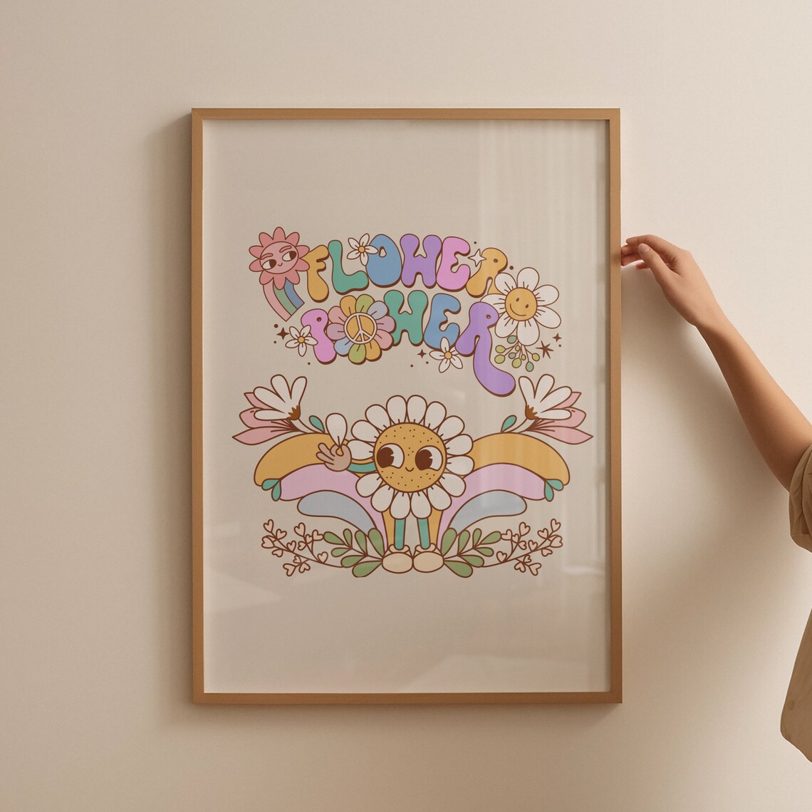 Cute Flower Power Print Retro Wall Art Art Retro Poster Floral Print Housewarming Gift Wall Decor - Image 4