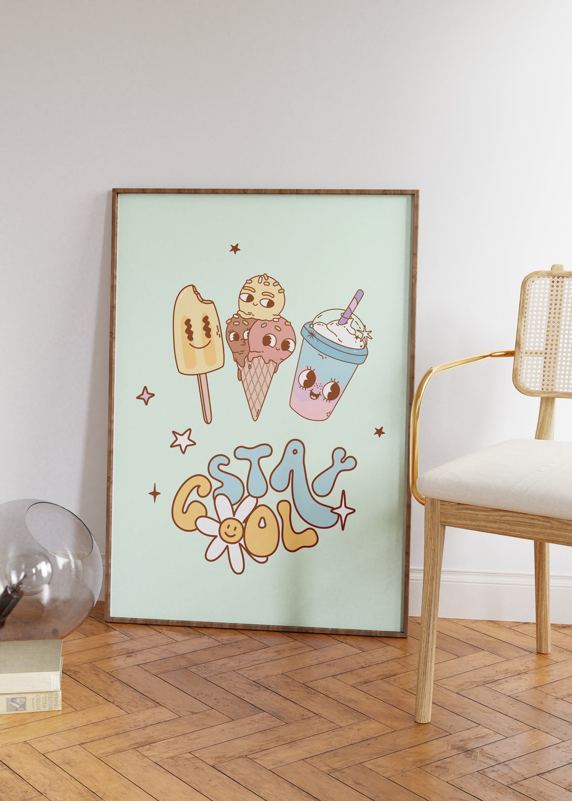 Stay Cool Cute Ice Cream Characters Kawaii Retro Summer Poster - Image 3