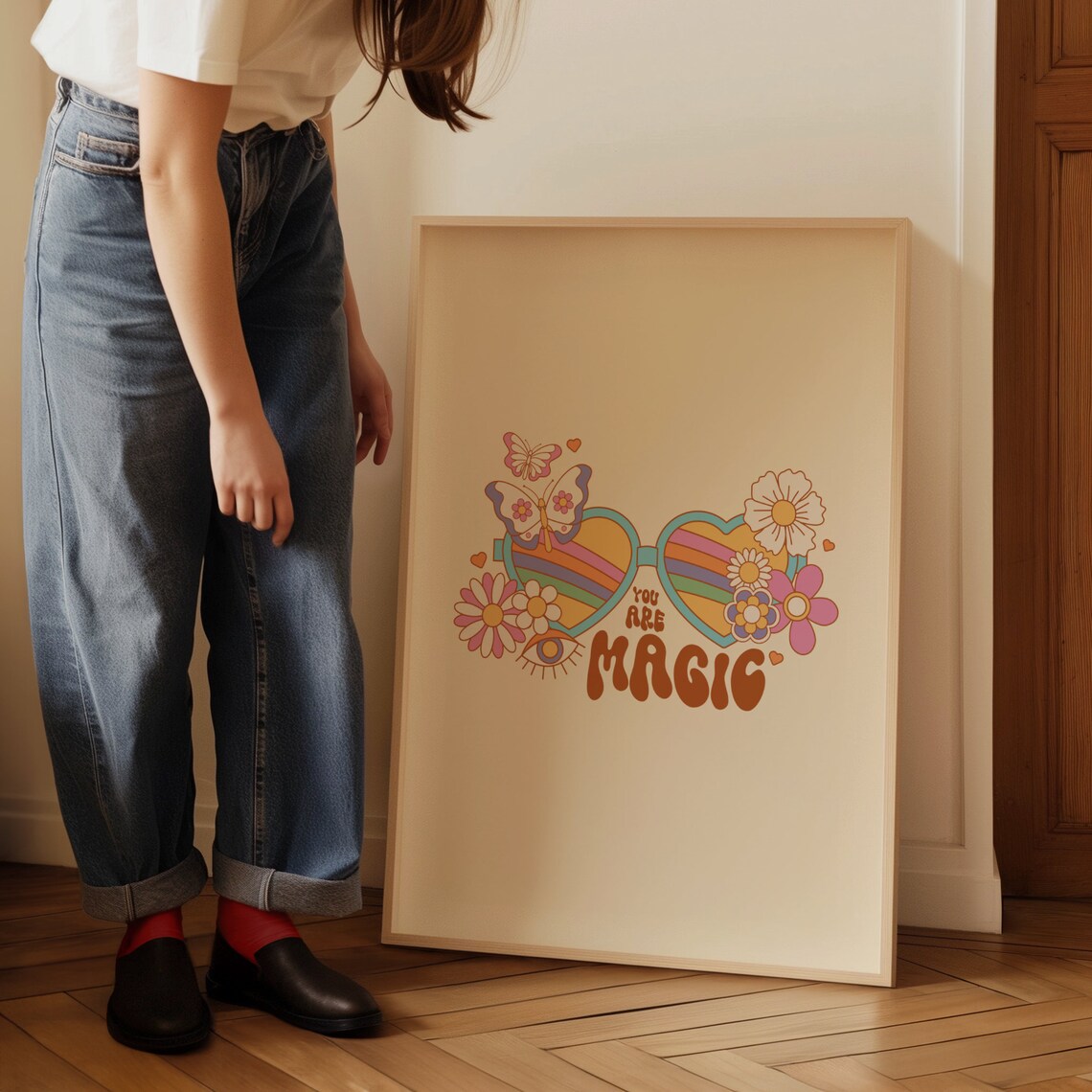 You Are Magic Retro 70s Heart Sunglasses Rainbow Butterfly Poster - Image 3