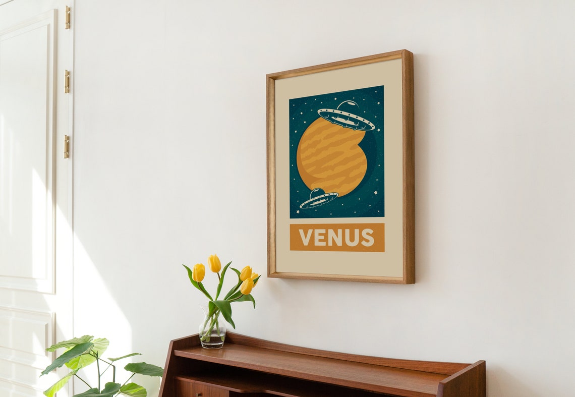 Venus Retro Space UFO Illustration Vintage Solar System Poster - Image 3