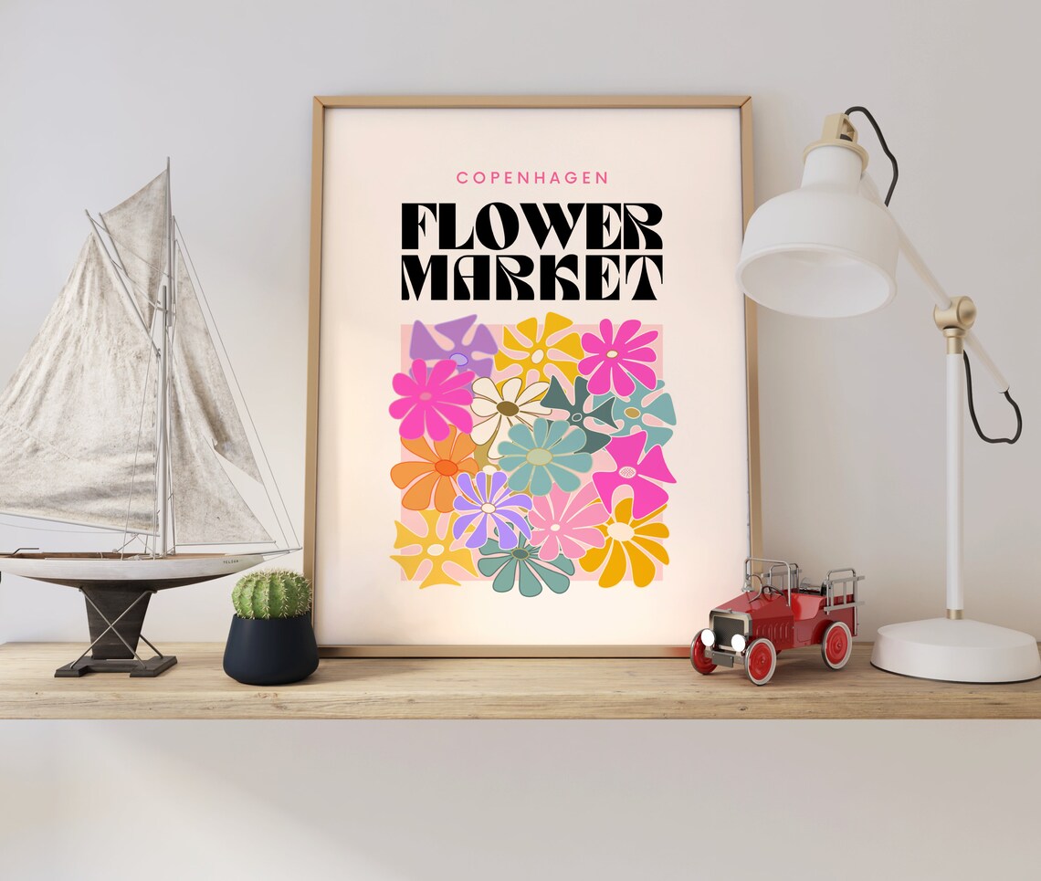 Copenhagen Flower Market Bold Black Danish Retro Floral Poster - Image 4