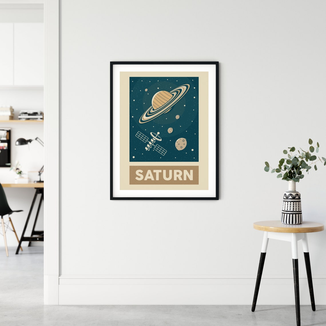 Saturn Retro Space Planet With Rings Satellite Solar System Poster - Image 2