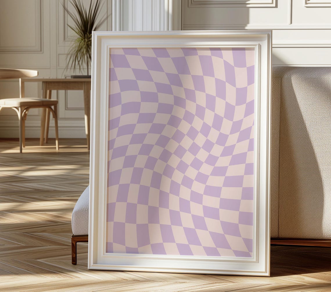 Wavy Purple Lilac Checkerboard Pattern Bold Retro Groovy Poster - Image 3