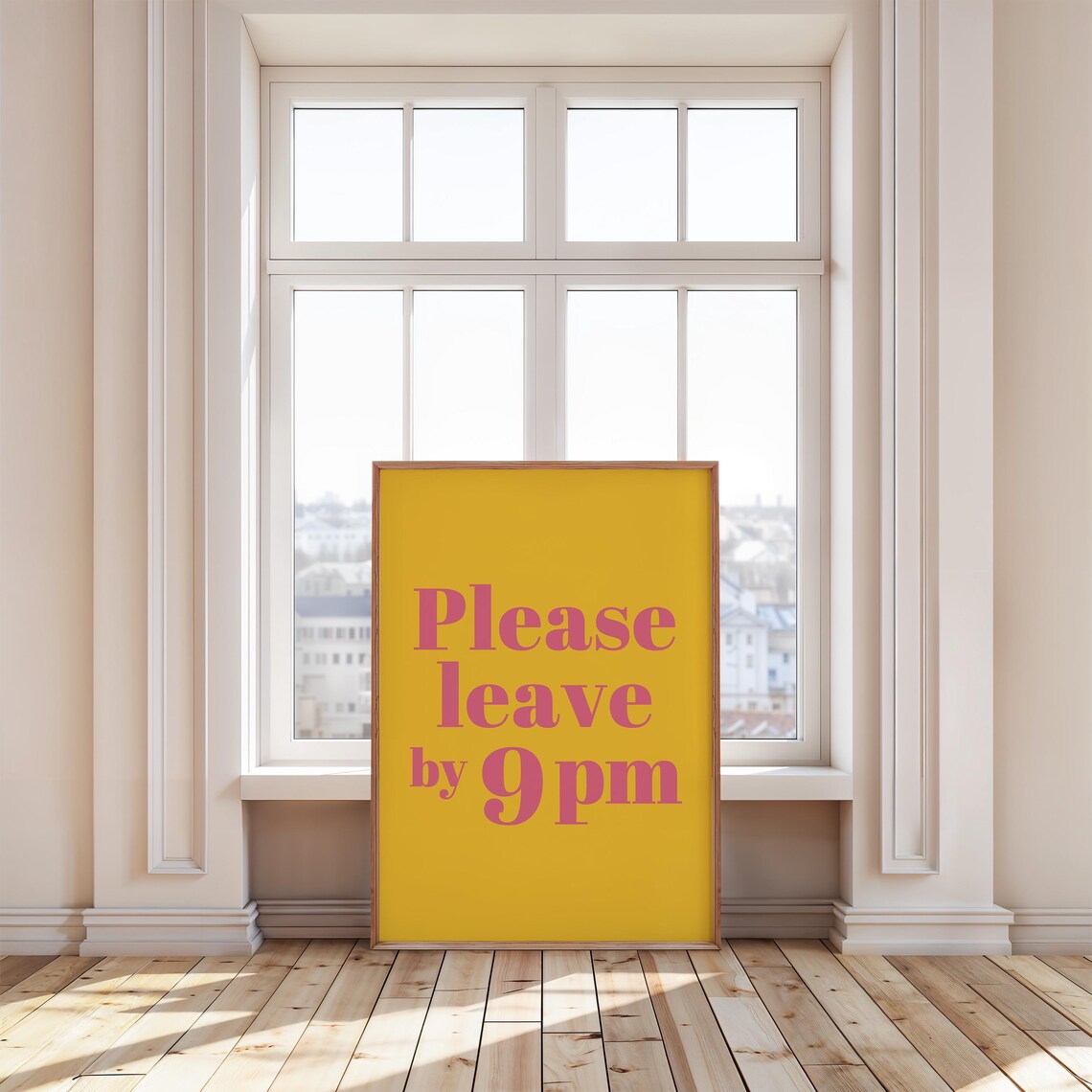 Please Leave By 9 Pm Funny Pink Mustard Yellow Retro Quote Poster - Image 2