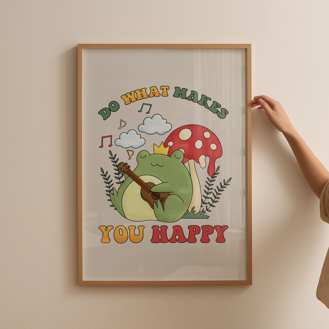 Do What Makes You Happy Cute Frog Guitar Mushroom Retro Poster - Image 4