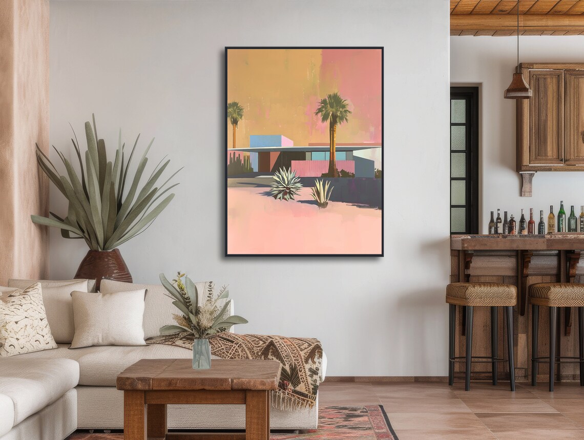 Pastel Palm Springs Mid Century Home Painting Palm Trees Wall Poster - Image 3