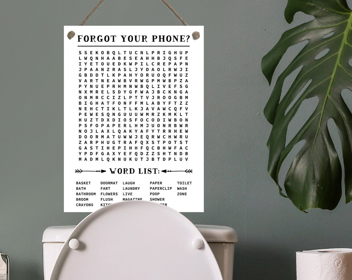 Forgot Your Phone Bathroom Word Search Bathroom Rope Board Panel With Multiple Sizes Available Funny Home Puzzle Decor Gift