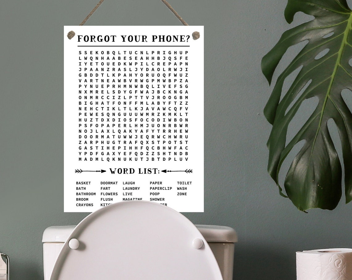 Forgot Your Phone Funny Bathroom Word Search Puzzle Sign Poster