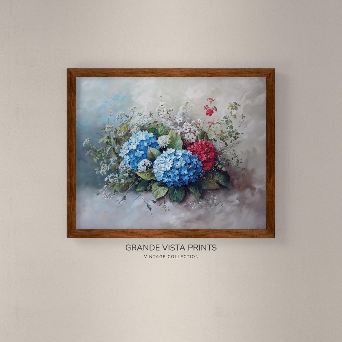 Blue Hydrangea Bloom Bouquet Vintage Floral Still Life Wall Poster - Image 4