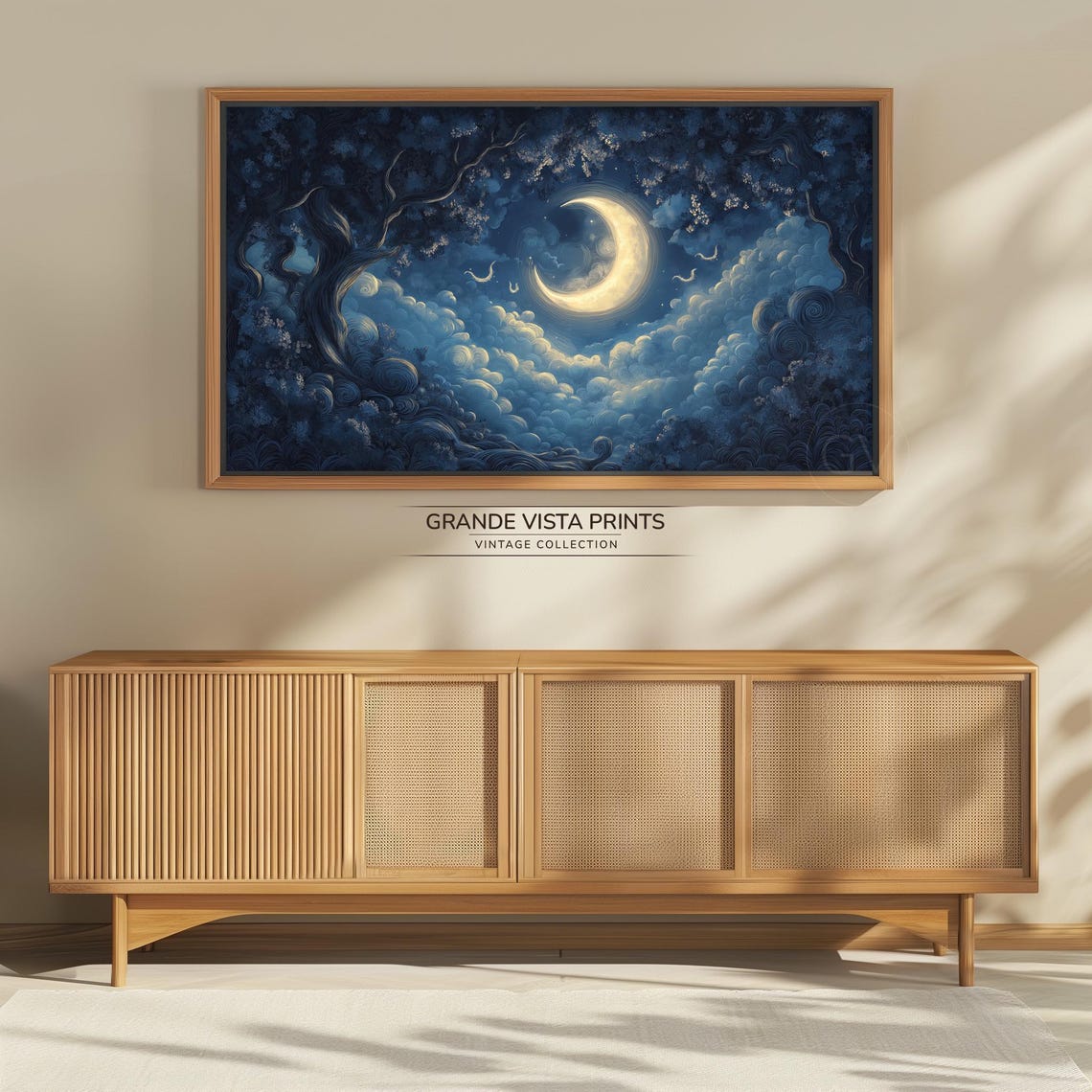 Crescent Moon Night Clouds Dreamy Tree Frame Wall Art Poster - Image 4
