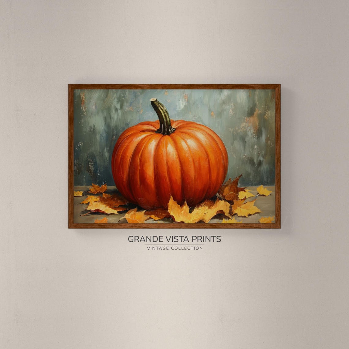 Rustic Orange Pumpkin Fall Leaves Harvest Still Life Painting Poster - Image 2