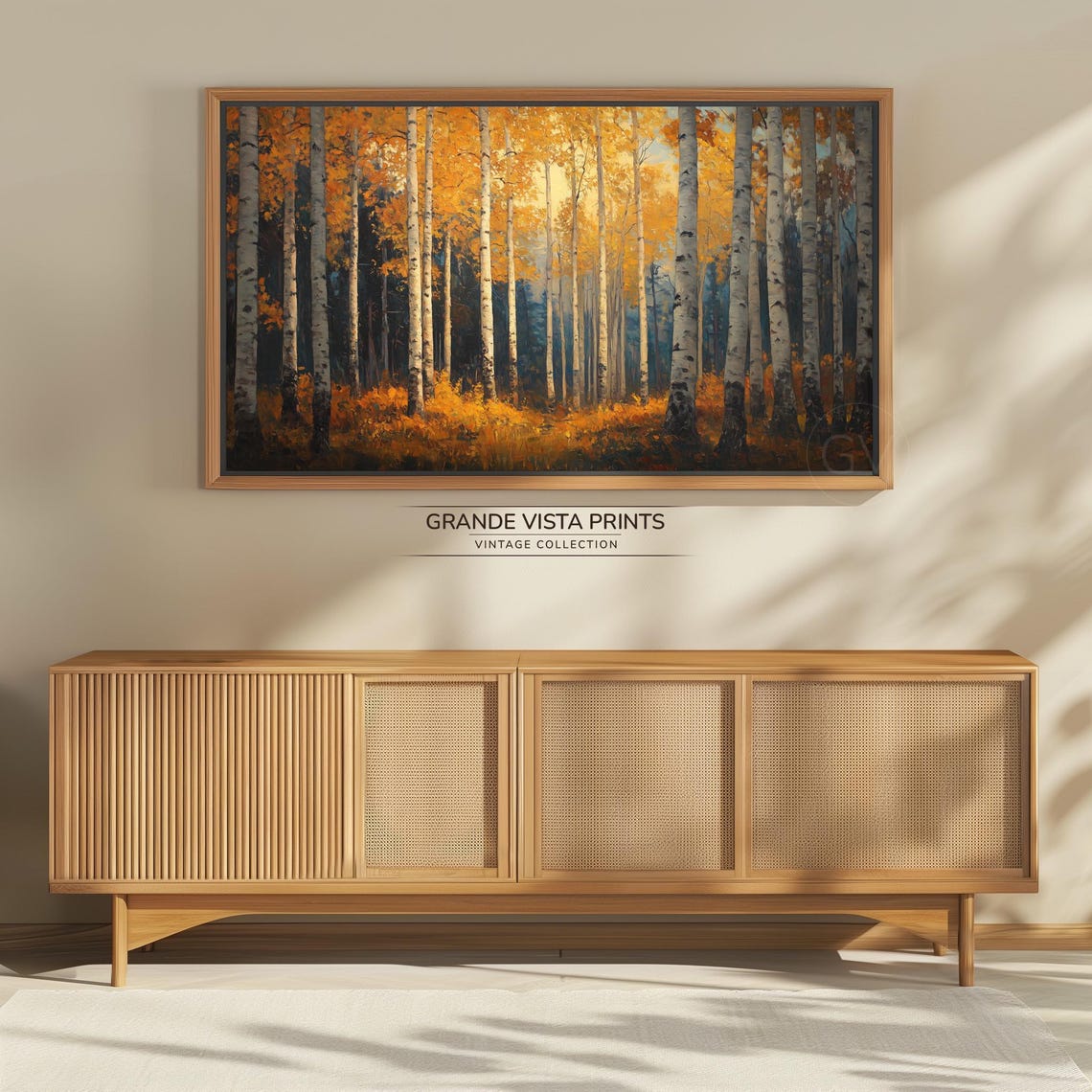 Dense Orange Autumn Birch Grove Dark Blue Vintage Forest Poster - Image 4