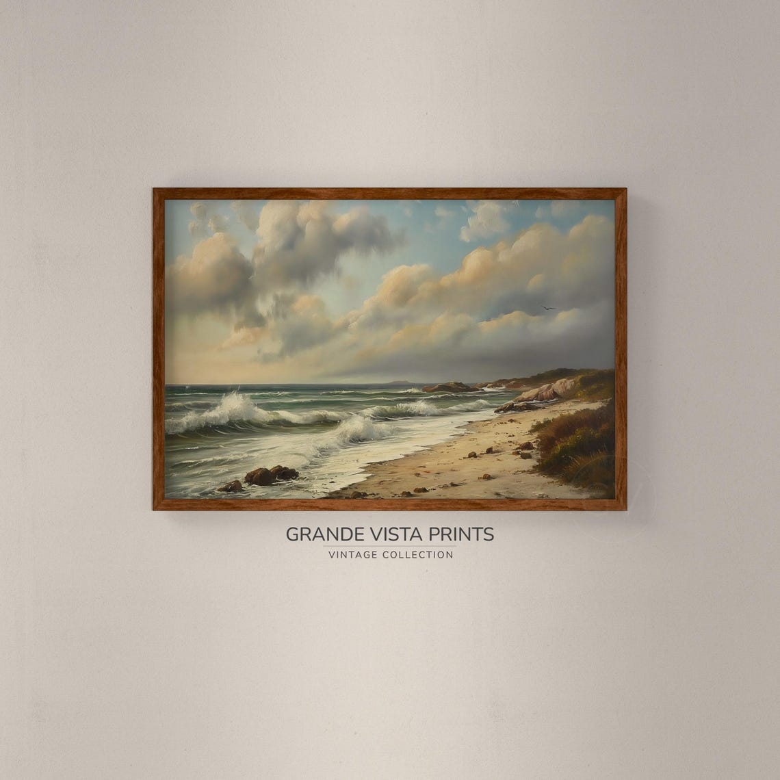 Dramatic Ocean Coast Waves Sunset Vintage Coastal Landscape Art Poster - Image 2