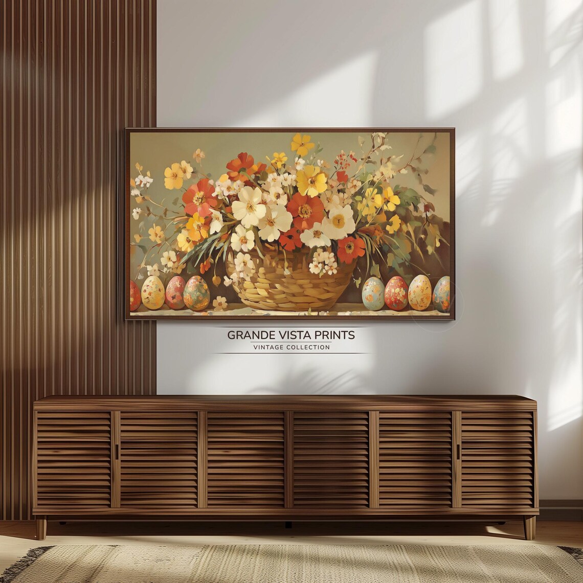 Easter Basket of Spring Flowers Painted Eggs Vintage Floral Wall Art - Image 3